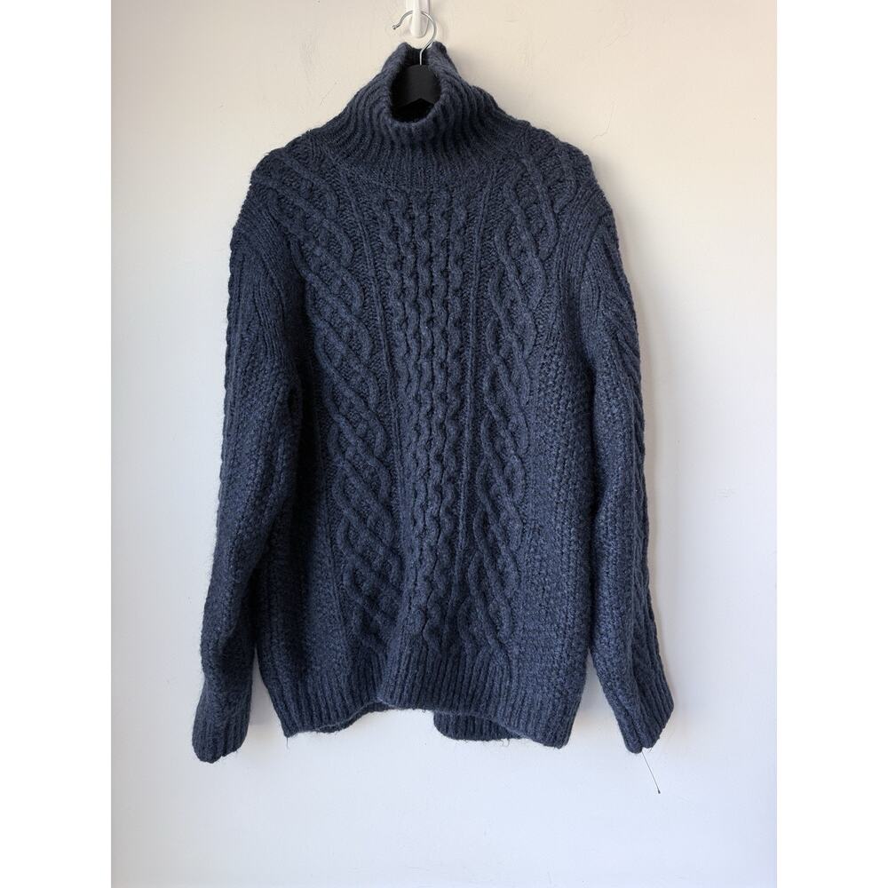 Alex Mill Fisherman Sweater Turtleneck Mens Size L Blue Chunky Knit Wool Blend
